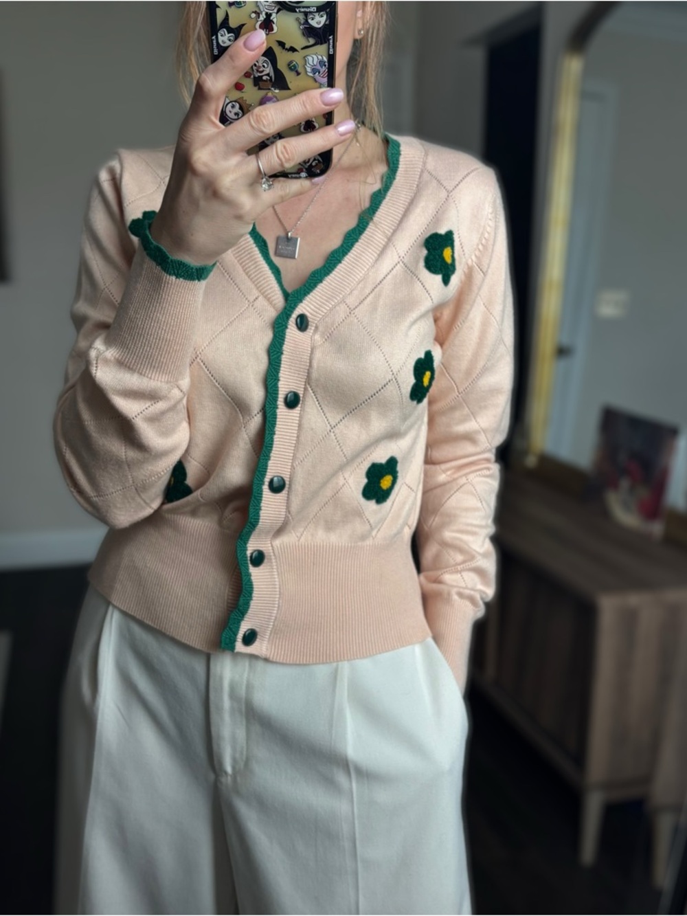 Belle Poque Peach Cardigan Flower patches size M